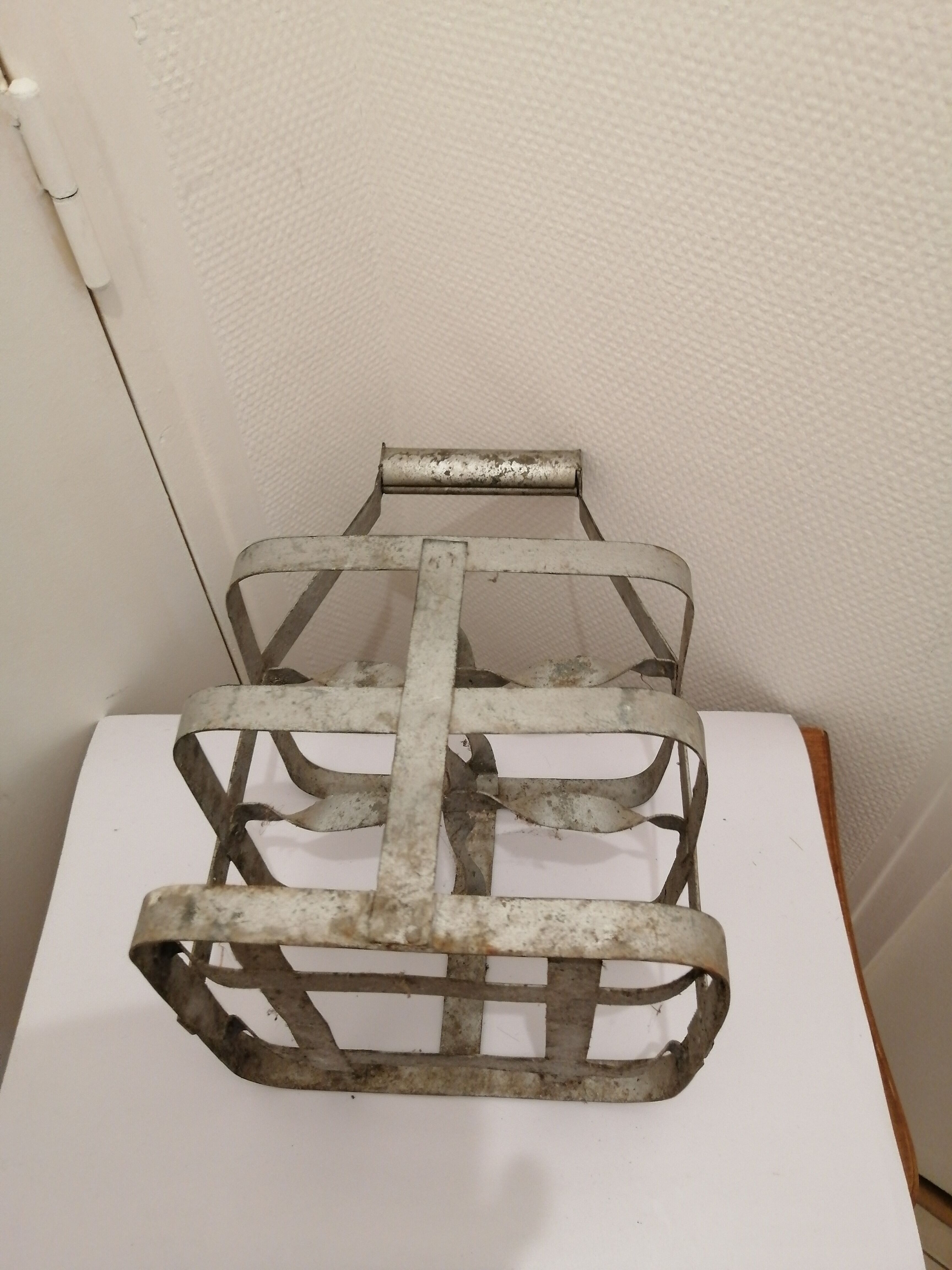 Vintage metal bottle basket