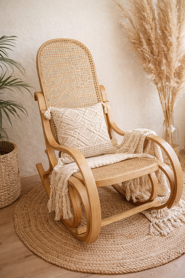 Rocking-chair ancien restauré – esprit bohème naturel