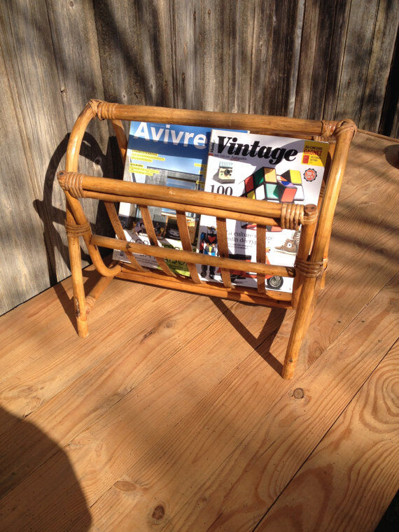 Magazine rack vintage rattan