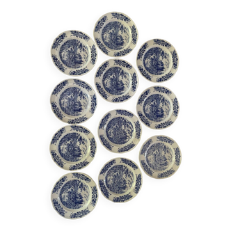 Set of 10 classic porcelain plates + 1 free – blue decor
