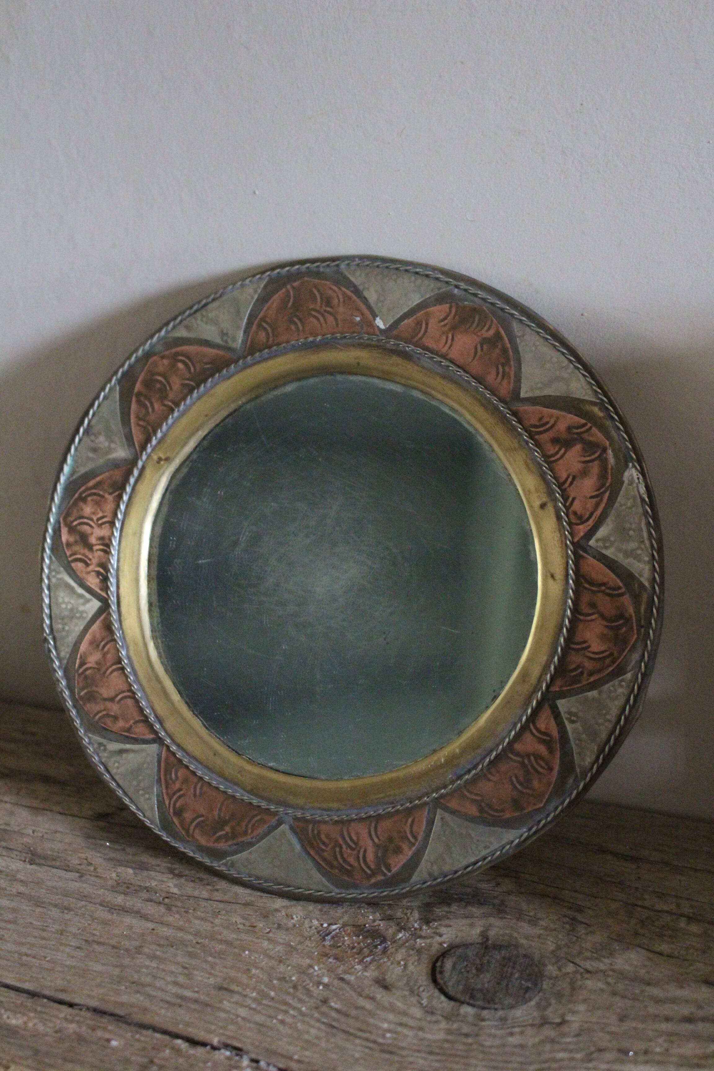 Round Mirror Flower Antique Brass