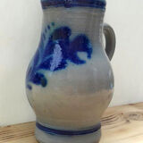 Enamelled blue and grey stoneware pitcher