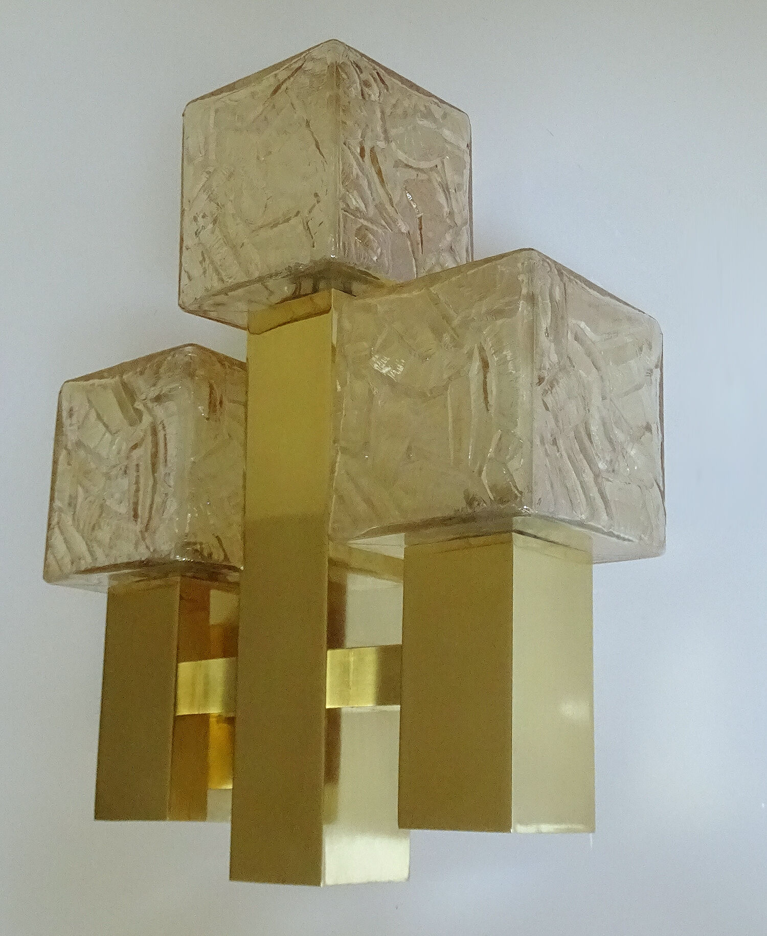 Wall lamp vintage kalmar austria, brass & glass, 70s