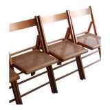 Set of 5 vintage folding chairs in beech and cane – Italy, 1970s