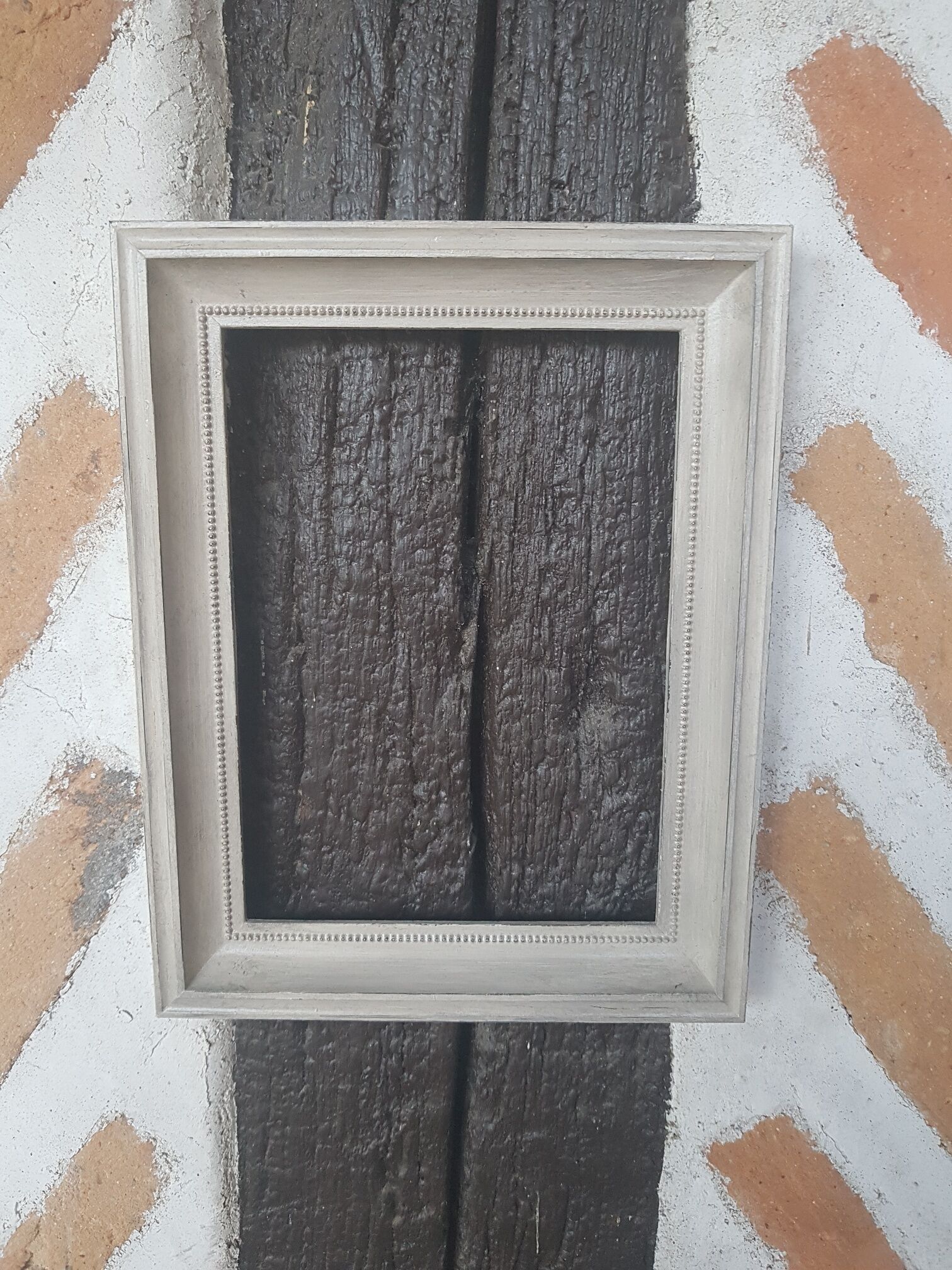 Rectangular frame patinated gray linen