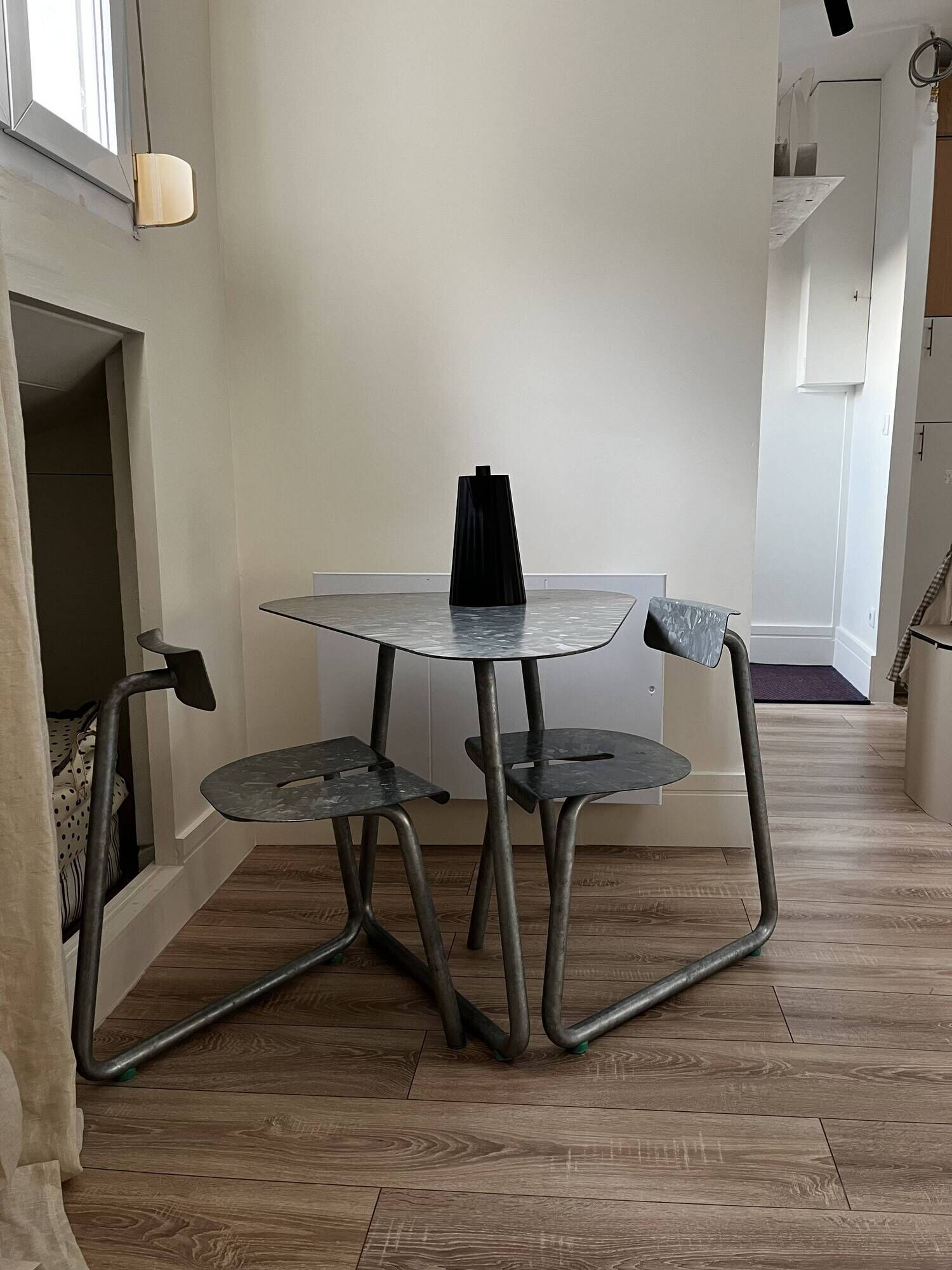 Set of a dining table and two chairs (vintage) purchased from a gallery.