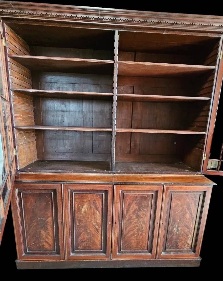 English library in mahogany with drawers