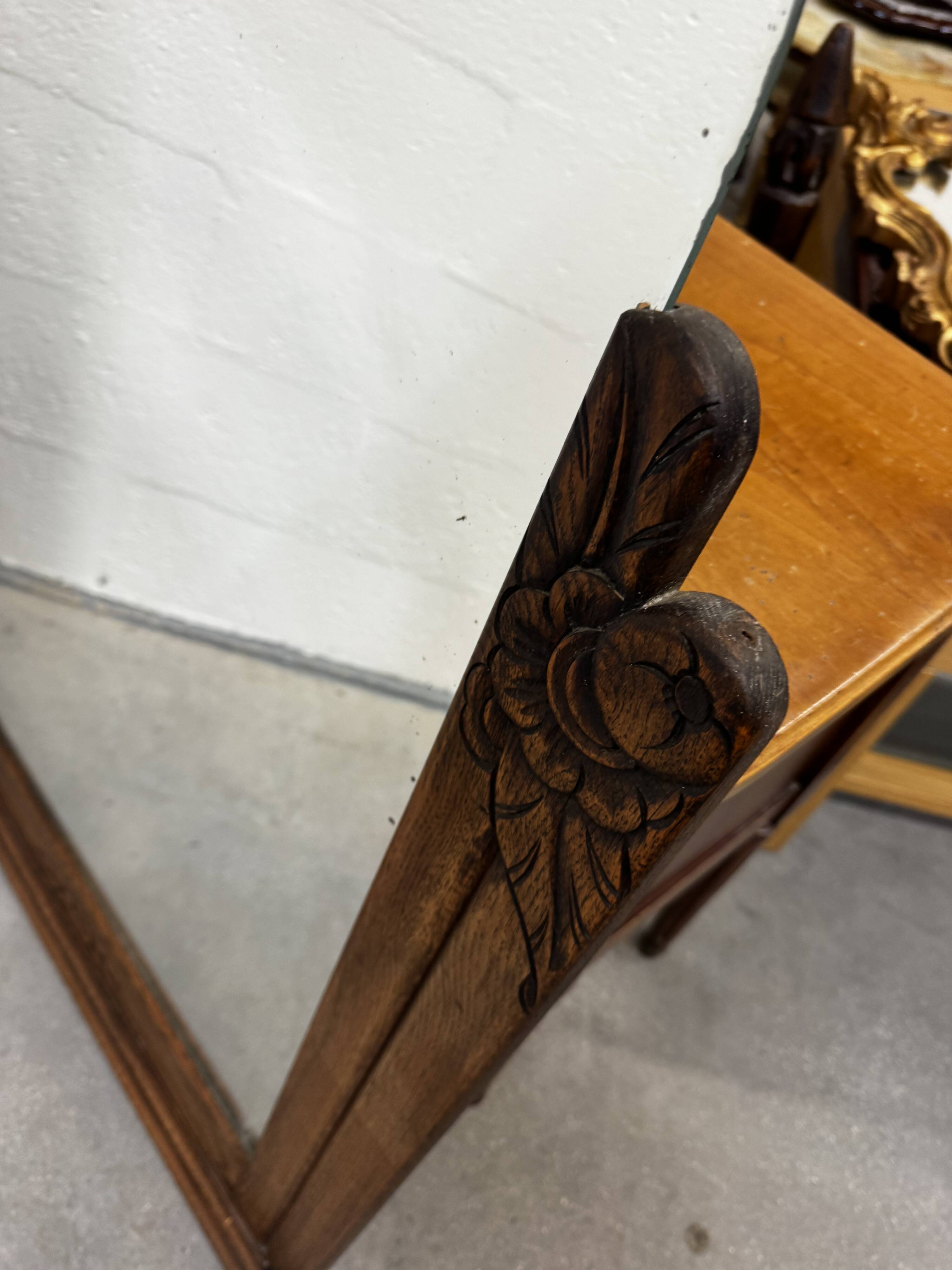 Art Deco mirror in carved oak – 1930s – 102 x 78 cm