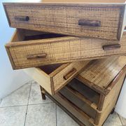 Vintage 1970s bamboo rattan 3-drawer chest of drawers.