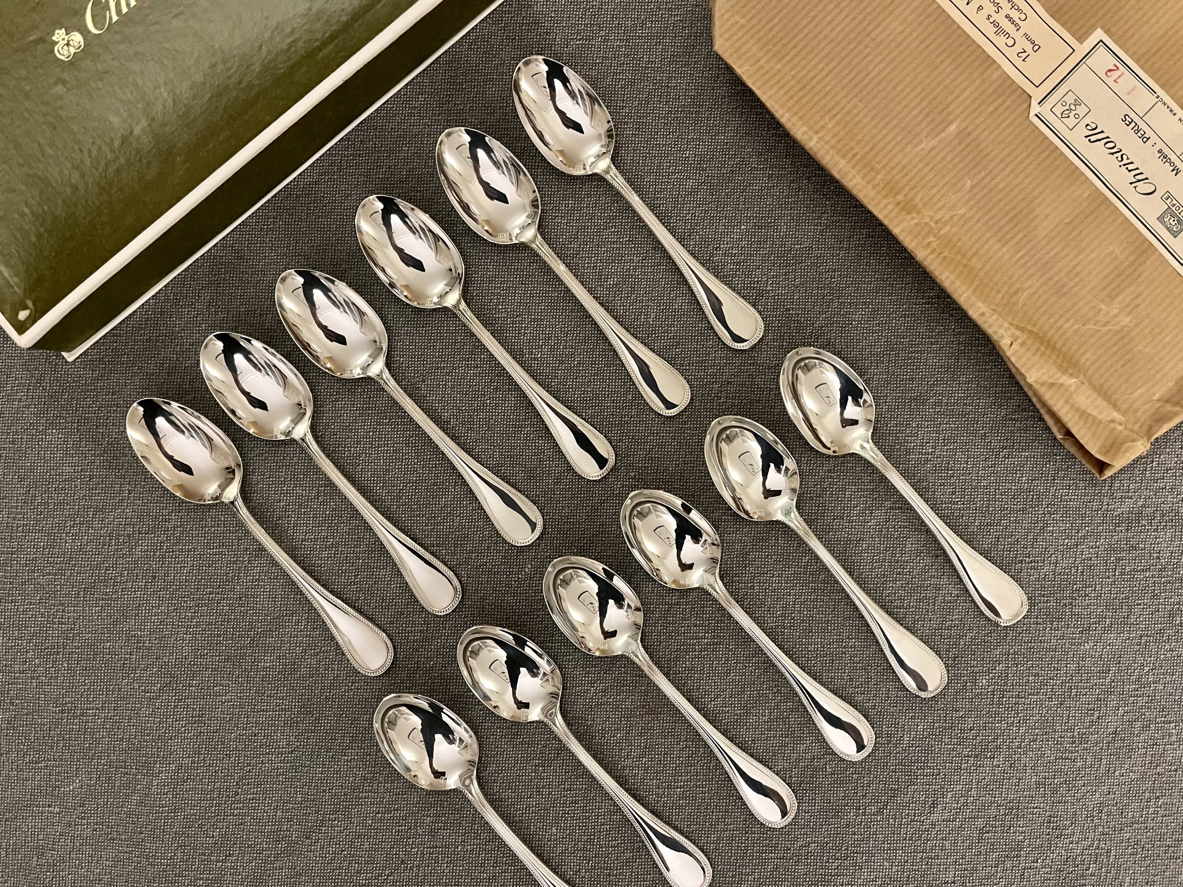 12 spoons Christofle Perle
