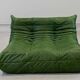 Togo chaise lounge in green leather attributed to Michel Ducaroy for Ligne Roset, 1974
