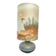 Vintage enamelled stoneware lamp with silk lampshade