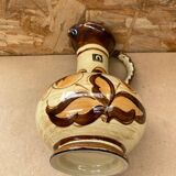 Antique JASBA Ceramic Pitcher Brown Beige Flower Decor Germany Vintage #B243