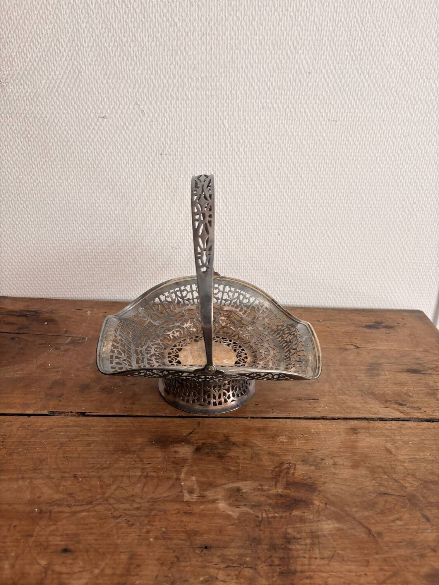 Silver Metal Openwork Vintage Art Deco Fruit Basket