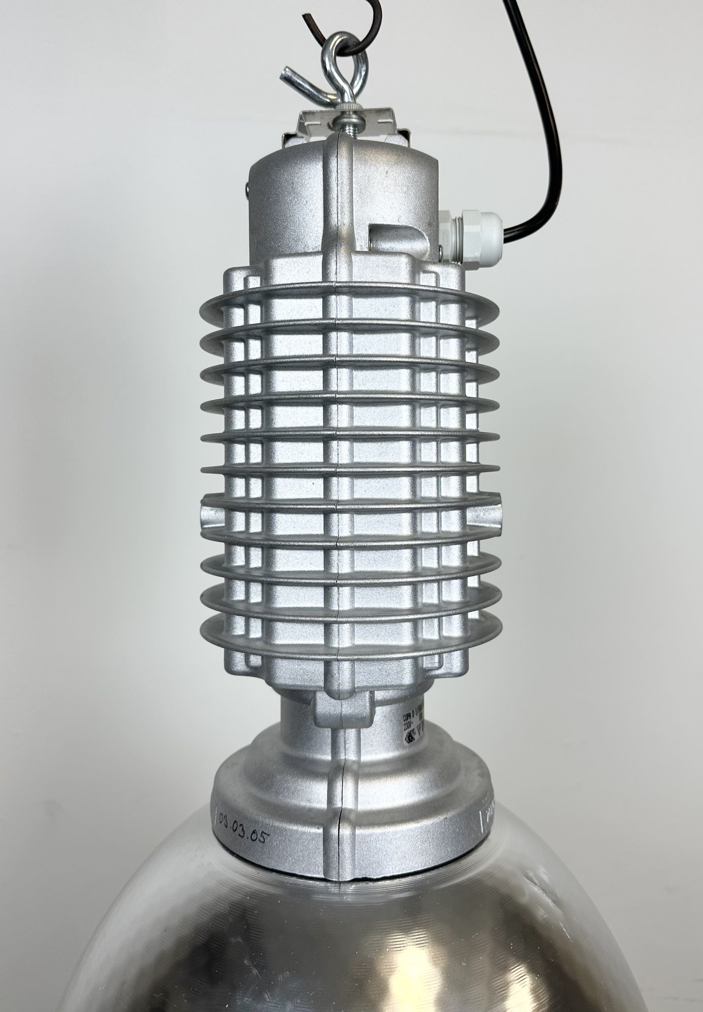 Industrial pendant lamp with glass cover by charles keller for zumtobel, 1990s