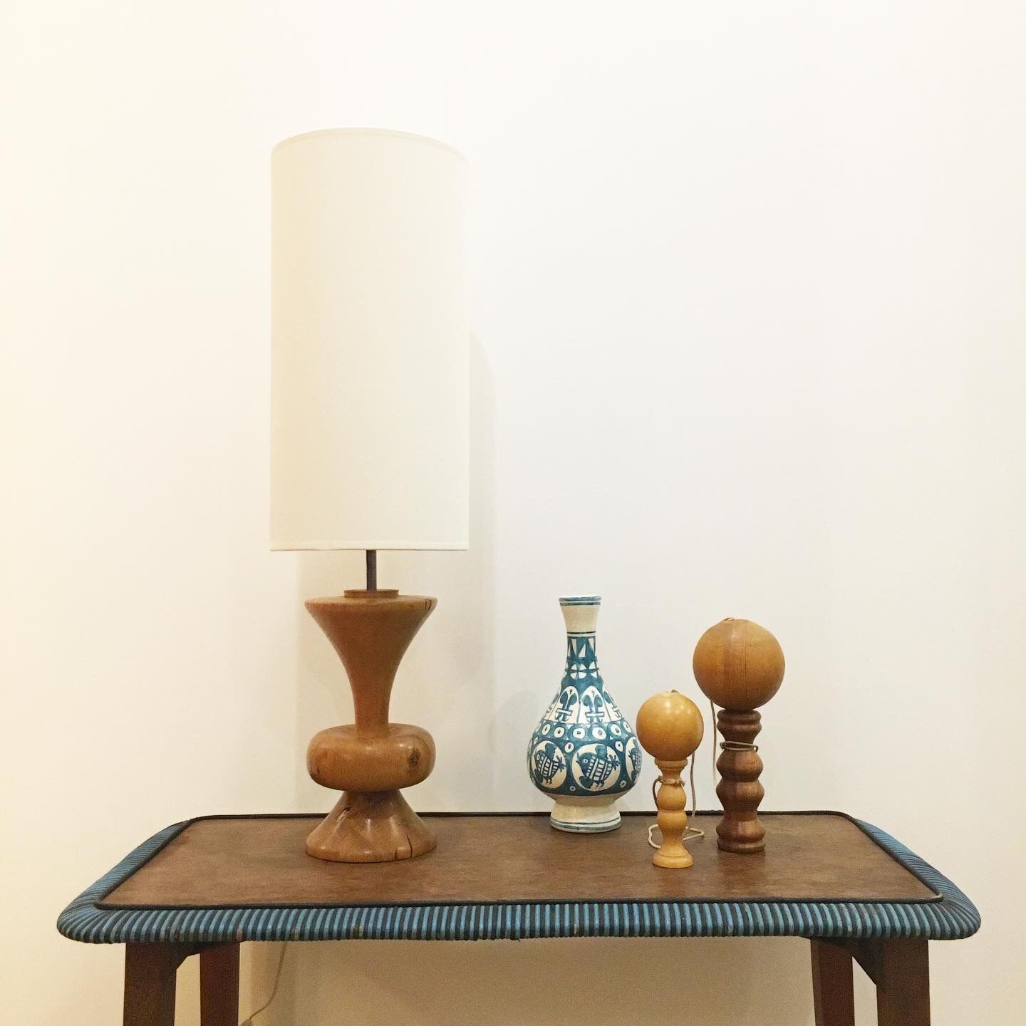 Large vintage turned wooden lamp