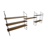 Vintage thong wall shelf, wood and black lace-up metal