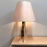 Large glamorous 1970s brass & lucite architectural table lamp