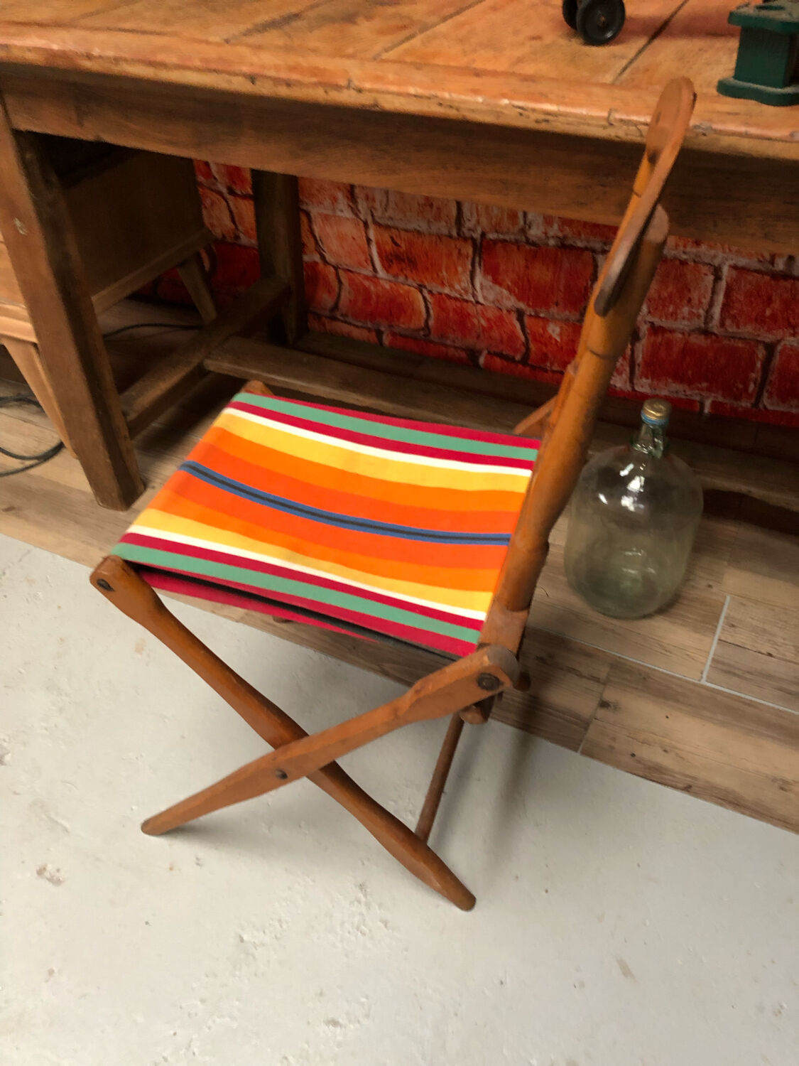 Old vintage camping chair wood and canvas