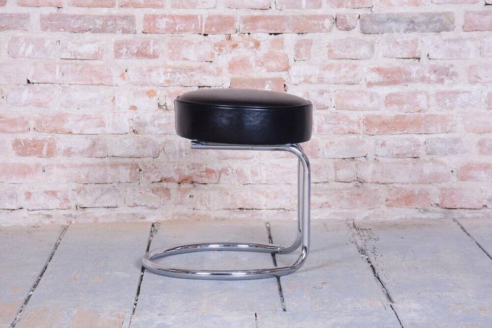Bauhaus Stool in Chrome-Plated Steel and Leather, 1950s