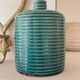 Duck blue ribbed glazed ceramic bottle vase – Mid-Century style