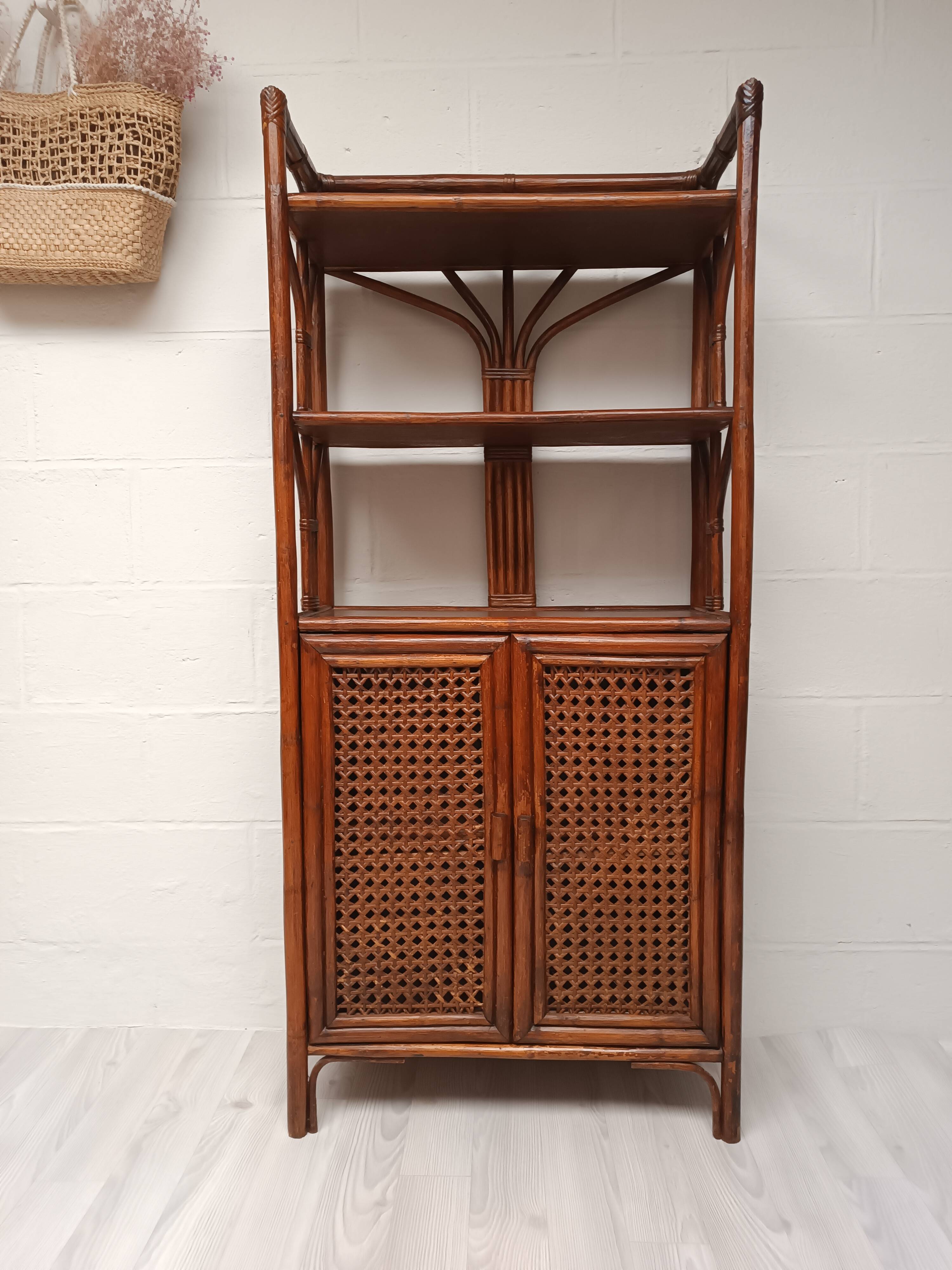 Vintage bamboo and rattan buffet library