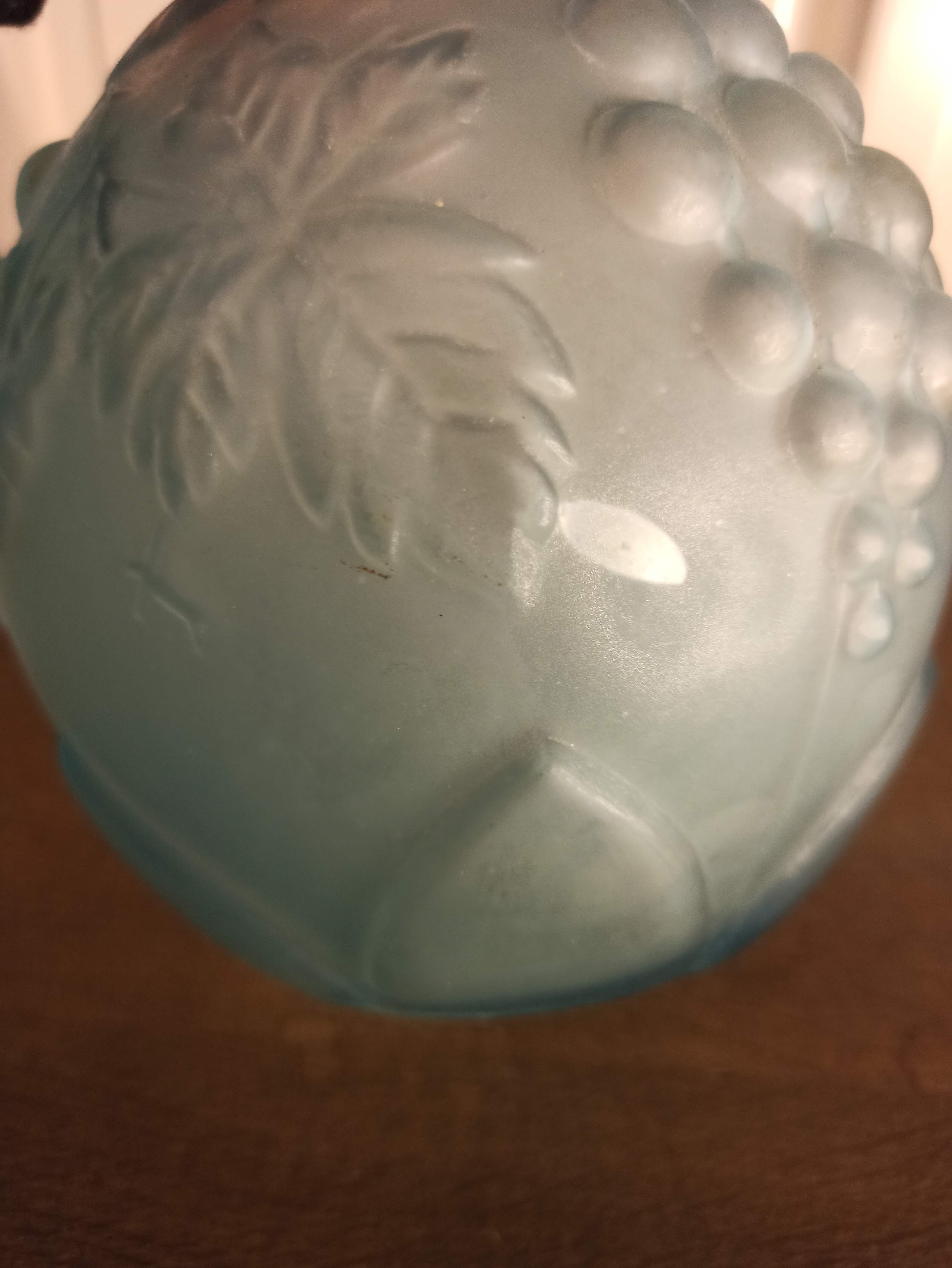Art deco ball vase in opaque blue molded glass