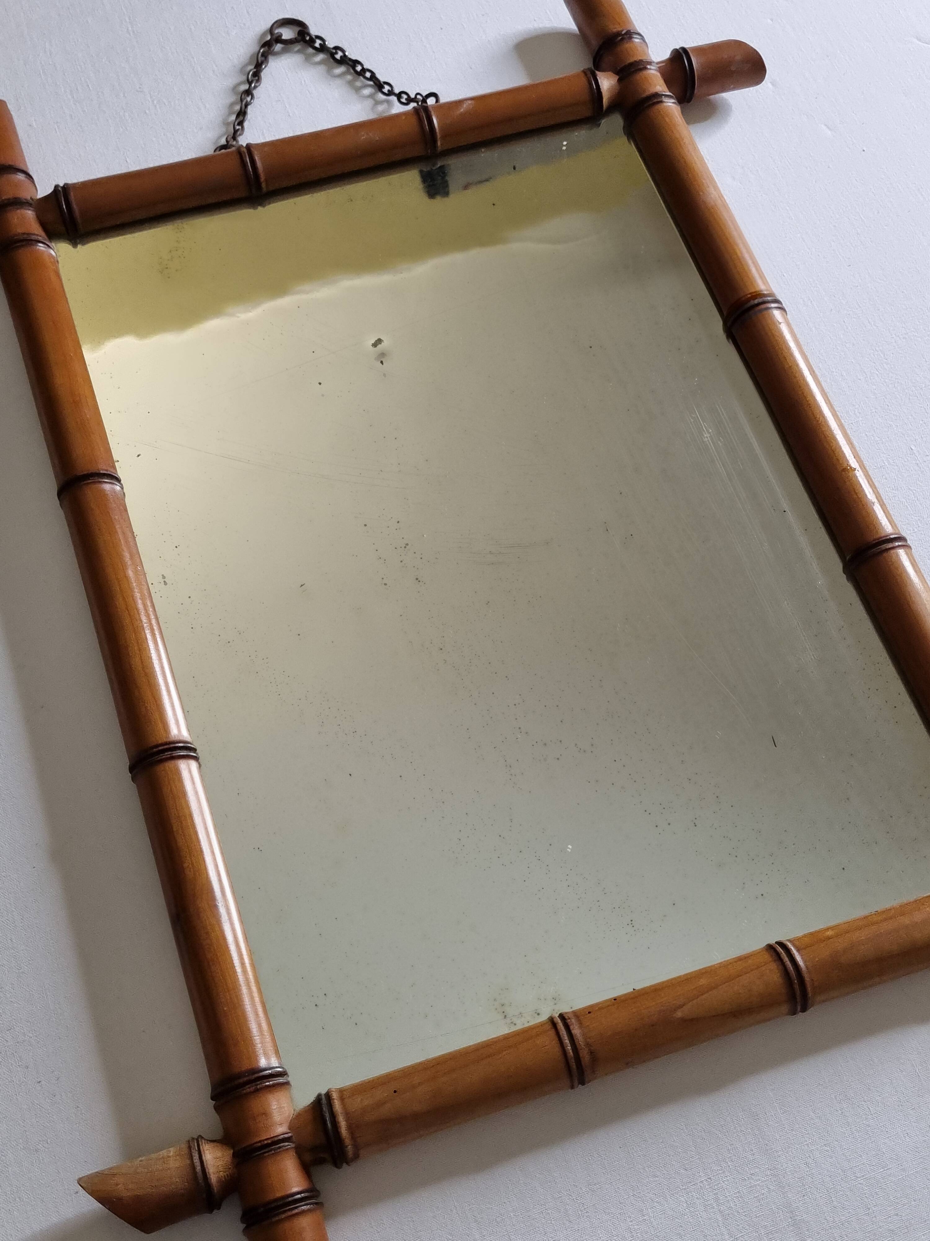 Turned wooden mirror in imitation of bamboo, from the 40s-50s, 43 x 57 cm