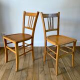 Set of 5 Luterma light blond wood bistro chairs from the 50s