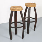 Original set of 2 bar stools by Frida Minet and Adrien Audoux, 1950s, France