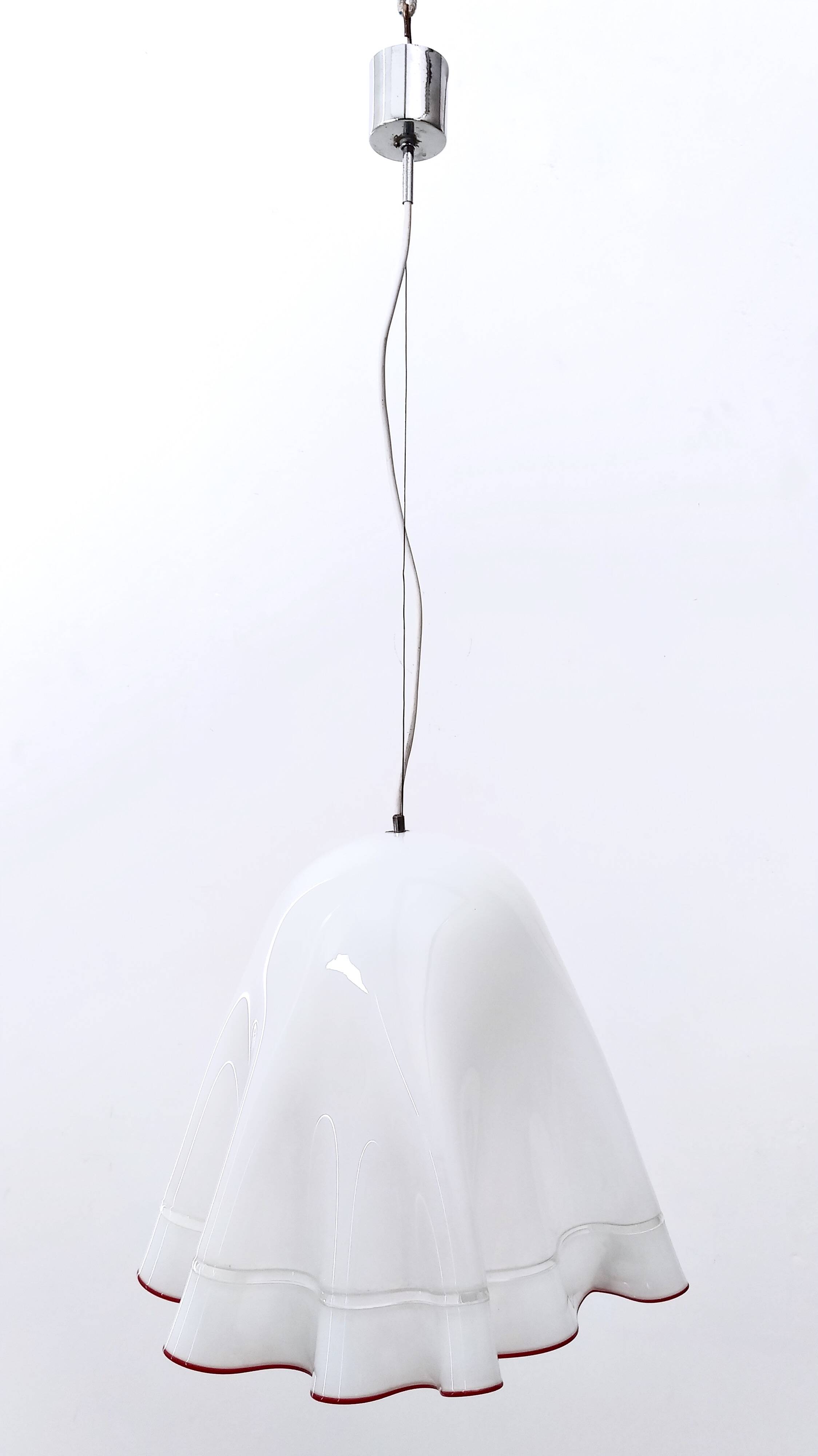 White Blown Glass Pendant Mod. Zenda by Luciano Vistosi, Italy