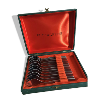 Guy Degrenne Service: 12 stainless steel forks for oysters and molluscs in their original box