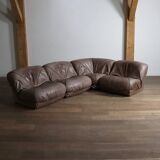 Patate modular sofa in original light brown leather, Airborne France 1970s