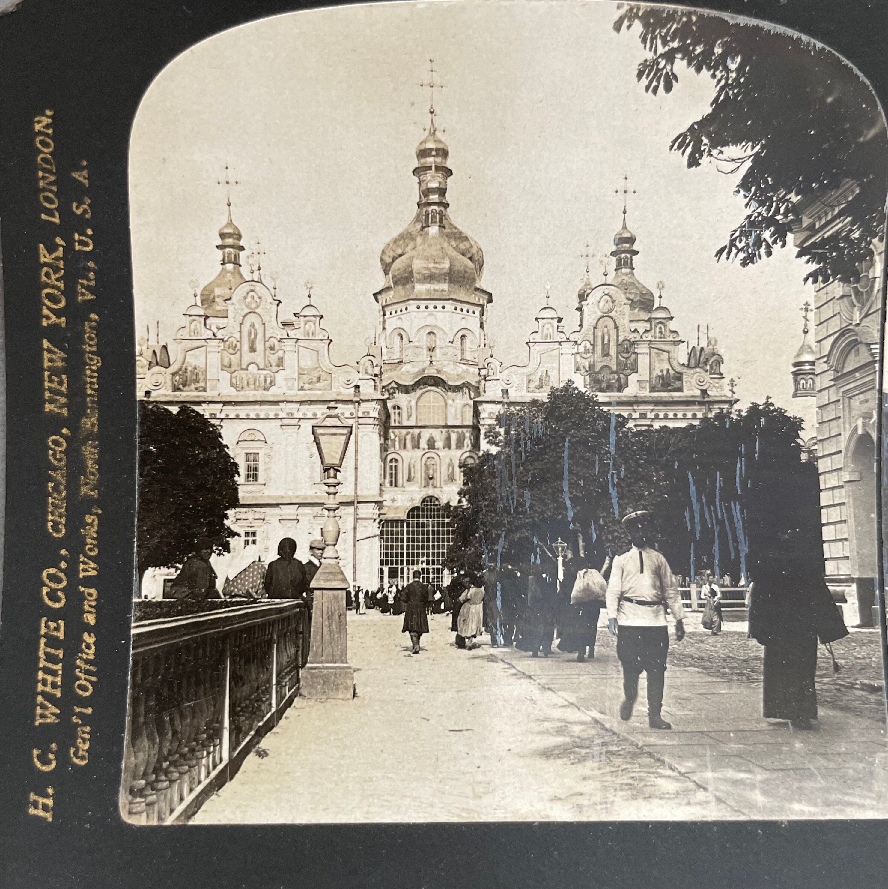 Old photography stereo, stereograph, luxury albumine 1903 Pecherskoi Monastery, Russis