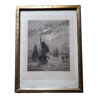 Gravure ancienne marine de Louis Timmermans