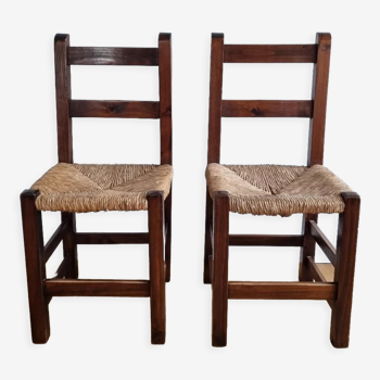 Pair vintage straw chairs