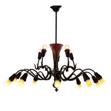 Suspension en laiton bourguignon à 15 bras, 1950, Italie