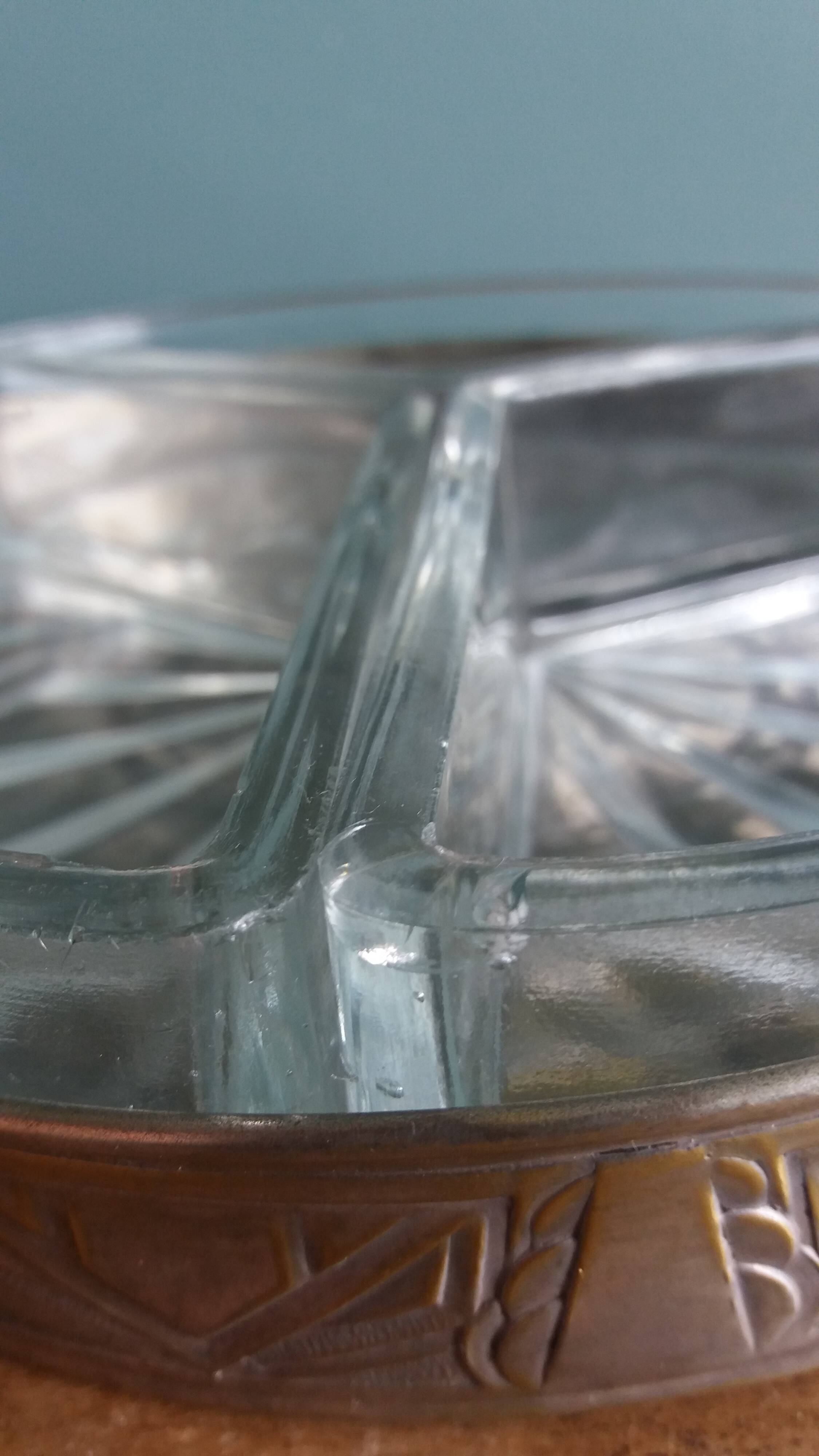 Aperitif platter, metal server and glass ramekins, Art Deco