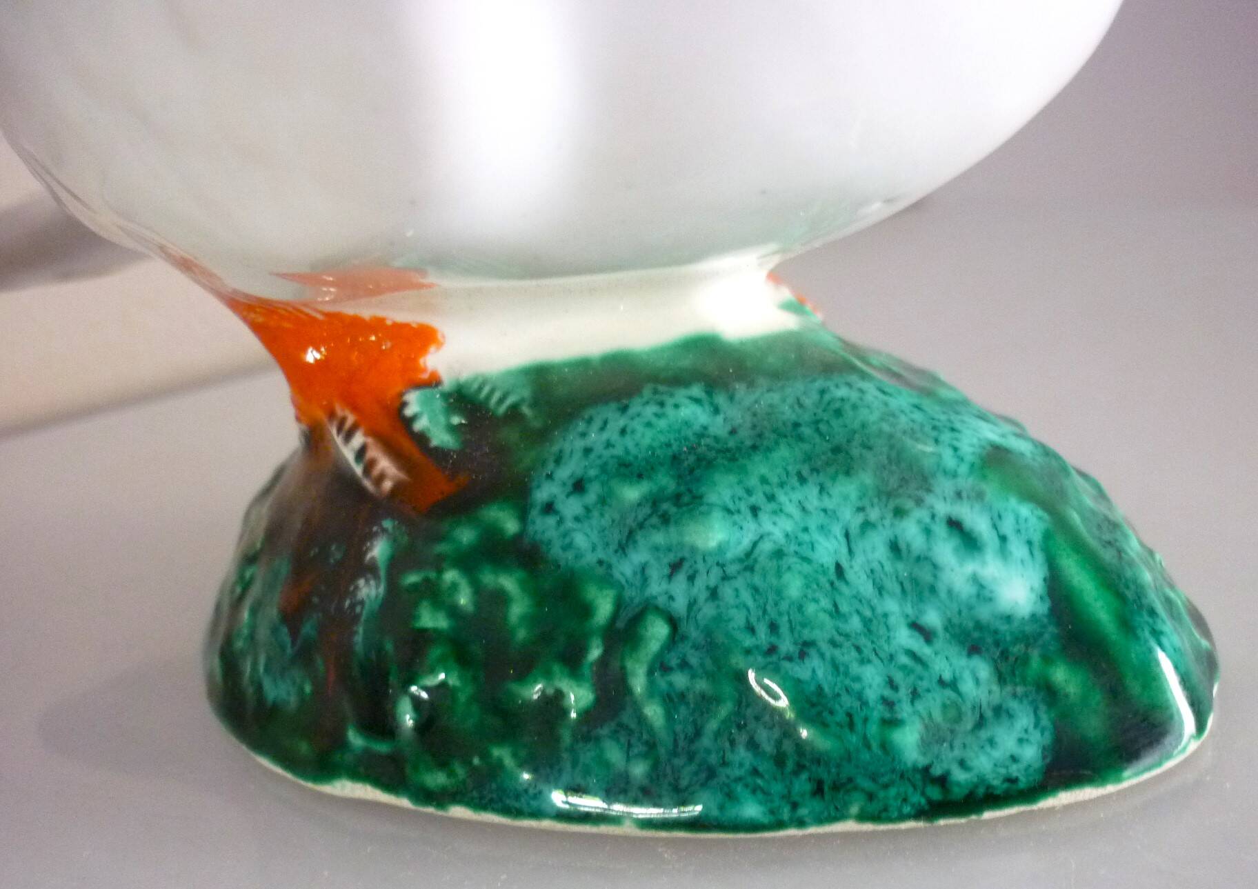 Glazed ceramic bird, signed Vallauris with bright colors