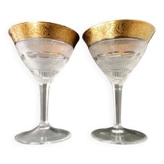 2 champagne glasses crystal moser splendid 24kt gold , crystal contour gold