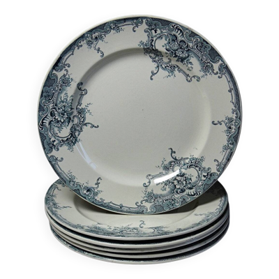 6 assiettes anciennes Boch Frères Keramis modèle Dauphin décor bleu XIXe-XXe