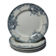 6 antique Boch Frères Keramis plates, Dauphin model, blue decoration, 19th-20th century.