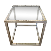 Table Basse / Bout de Canapé Vintage 1970 - Structure Chrome & Plateau Verr