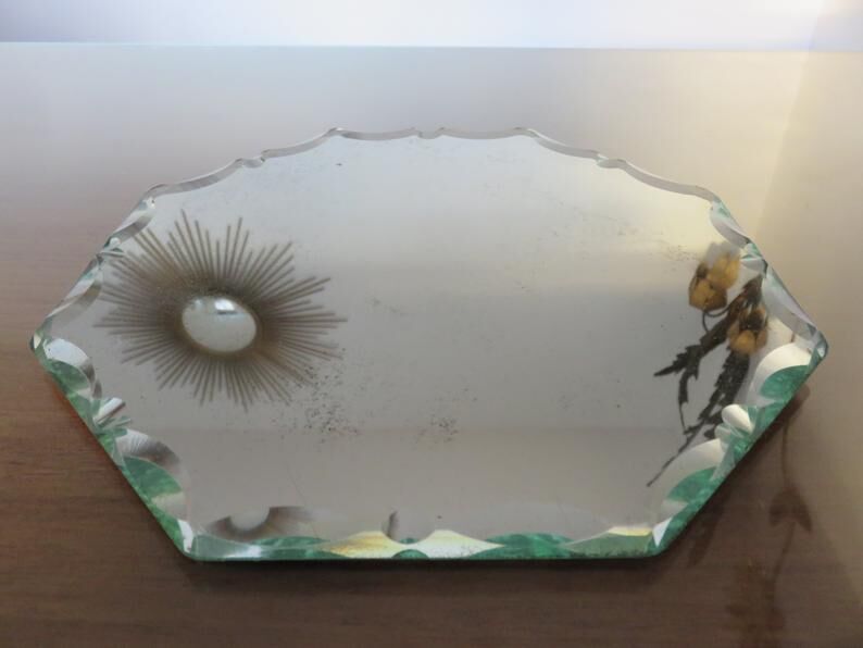 Octagonal mirror bevelled art deco 40 50 21x21cm