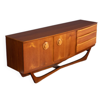 Enfilade Beutility Mid Century des années 1960 en teck avec pieds en X