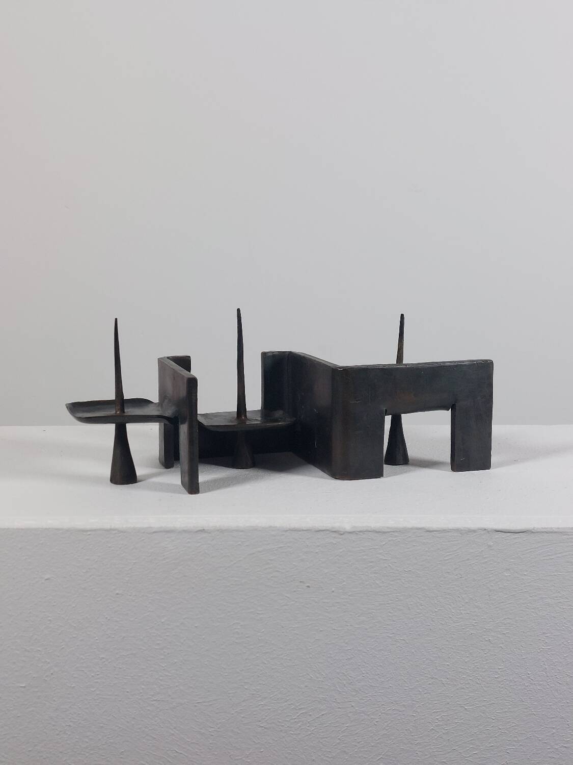 Vintage brutalist bronze candlestick by Wolfgang Bergmeister