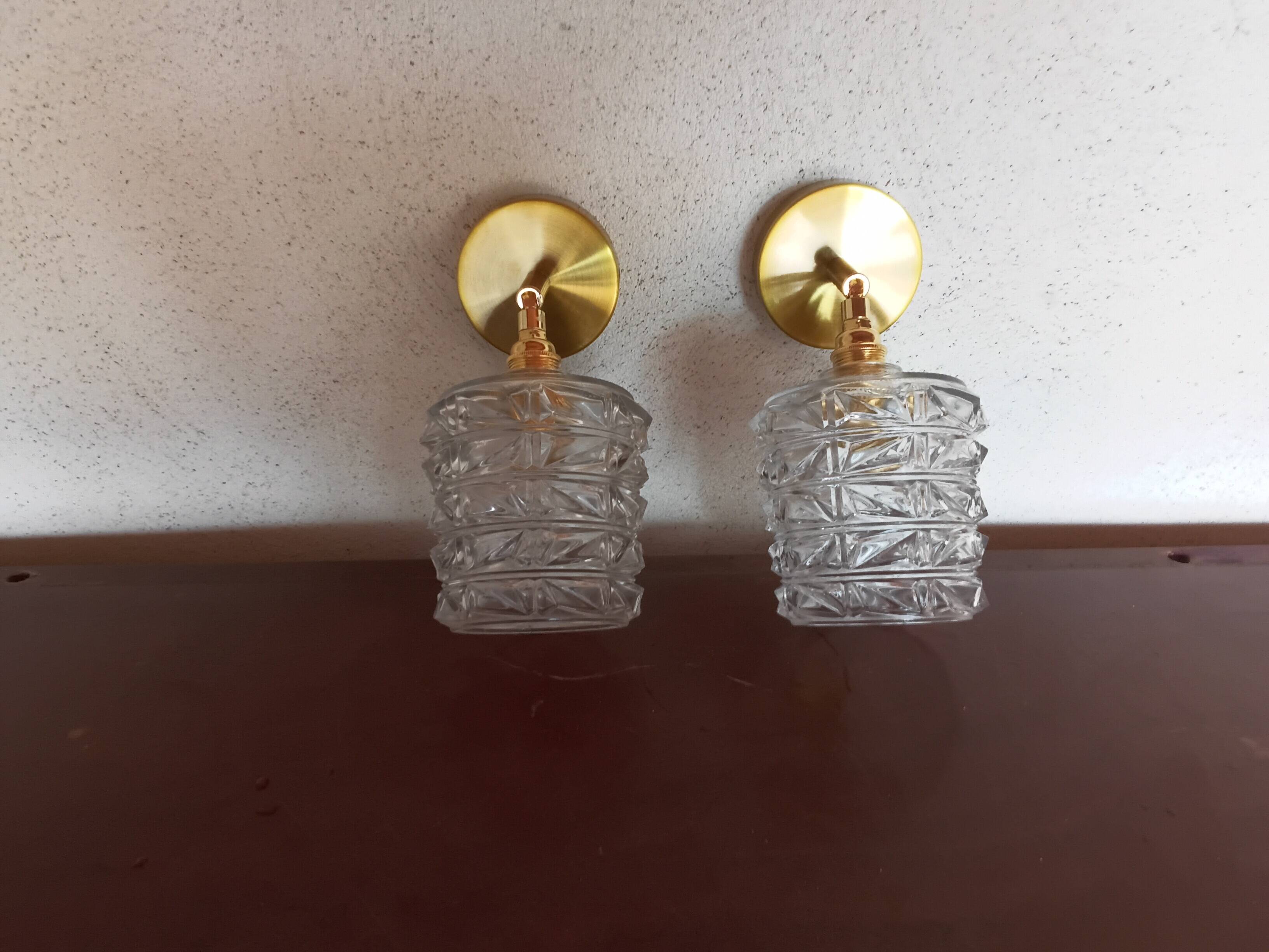 Pair of vintage molded glass wall sconces