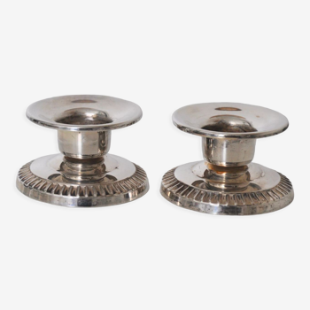 Pair of silver metal candle holders