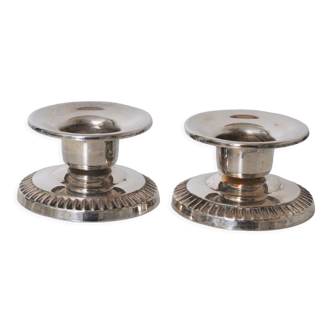 Pair of silver metal candle holders