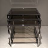 Set of 3 chrome nesting tables. Around 1970.